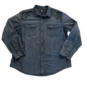 Rock & Republic Faux Leather Trimmed Accent Button Shirt
